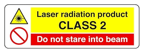 Laserstrahlung Produktklasse 2, "So Do Not Stare Into Beam", Sicherheitsschild, hohe Haftkraft, selbstklebend, 150 mm x 50 mm, Sichtabstand innerhalb von 3 m. Laserstrahlung Produktklasse 2, "So Do Not Stare Into Beam", Sicherheitsschild, hohe Haftkraft, selbstklebend, 150 mm x 50 mm, Sichtabstand innerhalb von 3 m. von Safety First Display LTD