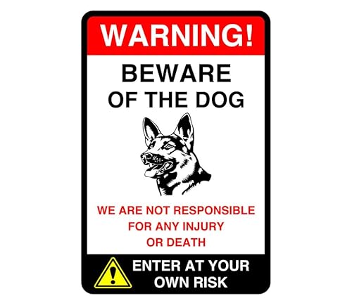 Safety First Display LTD Warnung! Achtung vor dem Hund – Wir sind nicht verantwortlich für Verletzungen oder Tod. – Hundeschild – selbstklebender Aufkleber mit hoher Klebekraft (150 mm x 100 mm) von Safety First Display LTD
