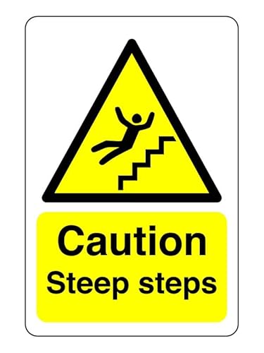 Schild mit Aufschrift "Caution Steep Step", 3 mm Aluminium-Dibond für den Innen- und Außenbereich (600 mm x 400 mm), 20 m Sichtdistanz. von Safety First Display LTD
