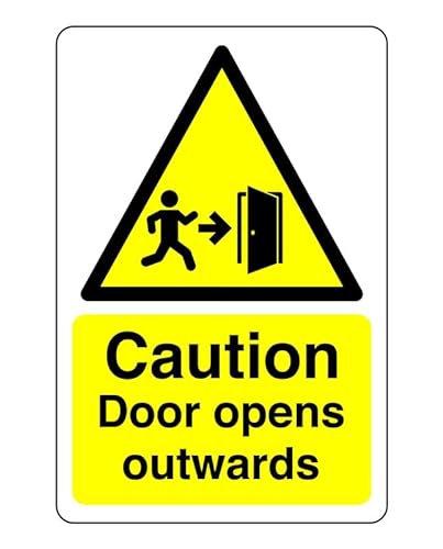Schild mit Aufschrift "Caution door open outwards" – 3 mm Aluminium-Dibond für den Innen- und Außenbereich (400 mm x 300 mm), 14 m Sichtdistanz. von Safety First Display LTD