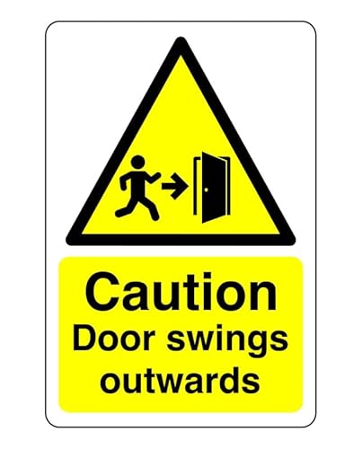 Schild mit Aufschrift "Caution door swings outwards", selbstklebender Aufkleber (300 mm x 200 mm), Sichtabstand innerhalb von 7 m. von Safety First Display LTD
