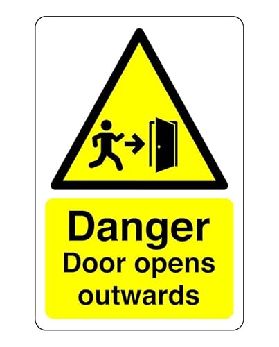 Schild mit Aufschrift "Danger door opens outwards" – 1,2 mm starrer Kunststoff für den Innen- und Außenbereich (400 mm x 300 mm) Sichtabstand innerhalb von 14 m. von Safety First Display LTD
