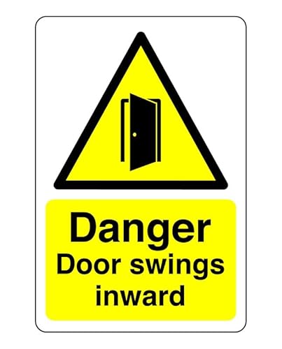 Schild mit Aufschrift "Danger door swings inwards" – 1,2 mm starrer Kunststoff für den Innen- und Außenbereich (150 mm x 100 mm) Sichtabstand innerhalb von 3 m. von Safety First Display LTD