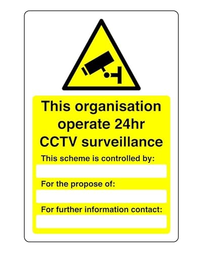 Schild mit Aufschrift "This organisation operate 24hr cctv surveillance" - 3 mm Aluminium-Dibond für den Innen- und Außenbereich (300 mm x 200 mm), 7 m Sichtabstand von Safety First Display LTD