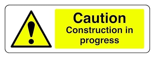Schild mit der Aufschrift "Caution Construction In Progress", 1,2 mm starrer Kunststoff, zur Verwendung im Innen- und Außenbereich (300 mm x 100 mm), Sichtweite bis zu 5 m. von Safety First Display LTD
