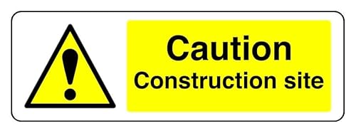Schild mit der Aufschrift "Caution Construction Site", 1,2 mm starrer Kunststoff, zur Verwendung im Innen- und Außenbereich (300 mm x 100 mm), Sichtweite bis zu 5 m. von Safety First Display LTD