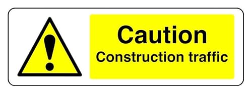 Selbstklebendes Sicherheitsschild "Caution Construction Traffic" (300 mm x 100 mm) Sichtweite innerhalb von 5 m. von Safety First Display LTD