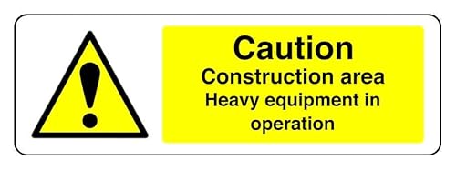 Selbstklebendes Sicherheitsschild mit der Aufschrift "Caution Construction Area Heavy Equipment In Operation" (150 mm x 50 mm) Sichtweite innerhalb von 3 m. von Safety First Display LTD