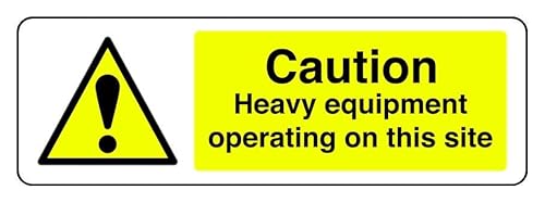Selbstklebendes Sicherheitsschild mit der Aufschrift "Caution Heavy Equipment Operating On This Site" (600 mm x 200 mm), Sichtweite innerhalb von 14 m. von Safety First Display LTD