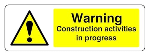 Selbstklebendes Sicherheitsschild mit der Aufschrift "Warning Construction Activities In Progress" (150 mm x 50 mm), Sichtweite innerhalb von 3 m. von Safety First Display LTD
