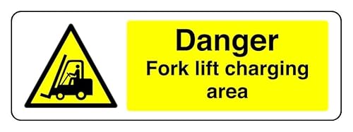 Sicherheitsschild "Danger Fork Lift Charging Area", 3 mm Aluminium-Dibond für den Innen- und Außenbereich (300 mm x 100 mm), 5 m Sichtabstand von Safety First Display LTD