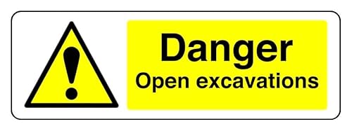 Sicherheitsschild "Danger Open Excavations", 1,2 mm starrer Kunststoff für den Innen- und Außenbereich (300 mm x 100 mm) Sichtabstand innerhalb von 5 m. von Safety First Display LTD