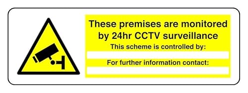 Sicherheitsschild "These Premises Are Monitorored By 24Hr Cctv Surveillance This Scheme Is Controlled", 3 mm Aluminium-Dibond für den Innen- und Außenbereich (600 mm x 200 mm), 7 m Sichtabstand von Safety First Display LTD