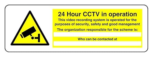Sicherheitsschild mit Aufschrift "24 Hour Cctv In Operation This Video Recording System Is Operated", 3 mm Aluminium-Dibond für den Innen- und Außenbereich (600 mm x 200 mm), 7 m Sichtabstand von Safety First Display LTD
