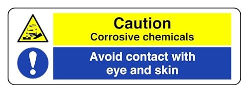 Sicherheitsschild mit Aufschrift "Caution Area Corrosive Chemicals Avoid Contact With Eye And Skin", selbstklebend, 600 mm x 200 mm, Sichtabstand innerhalb von 14 m. Sicherheitsschild mit Aufschrift "Caution Area Corrosive Chemicals Avoid Contact With Eye And Skin", selbstklebend, 600 mm x 200 mm, Sichtabstand innerhalb von 14 m. von Safety First Display LTD