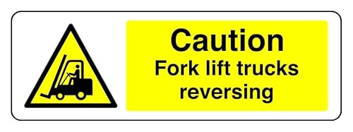 Sicherheitsschild mit Aufschrift "Caution Fork Lift Trucks Reversing", selbstklebend, 450 mm x 150 mm, Sichtabstand innerhalb von 7 m. von Safety First Display LTD
