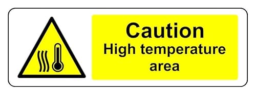 Sicherheitsschild mit Aufschrift "Caution I High Temperature Area", selbstklebender Aufkleber (300 mm x 100 mm), Sichtabstand innerhalb von 5 m. von Safety First Display LTD