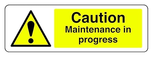 Sicherheitsschild mit Aufschrift "Caution Maintenance In Progress - High Tack selbstklebender Aufkleber (600 mm x 200 mm), Sichtabstand innerhalb von 14 m. von Safety First Display LTD