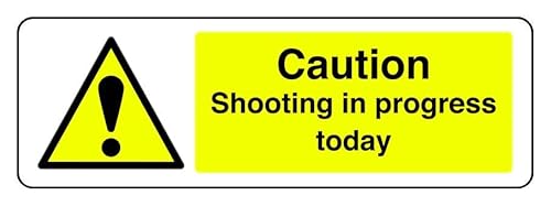 Sicherheitsschild mit Aufschrift "Caution Shooting In Progress Today", selbstklebend, 300 mm x 100 mm, Sichtabstand innerhalb von 5 m. Sicherheitsschild mit Aufschrift "Caution Shooting In Progress Today", selbstklebend, 300 mm x 100 mm, Sichtabstand innerhalb von 5 m. von Safety First Display LTD