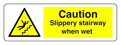 Sicherheitsschild mit Aufschrift "Caution Slippery Stairway When Wet", selbstklebend, 600 mm x 200 mm, Sichtabstand innerhalb von 14 m. Sicherheitsschild mit Aufschrift "Caution Slippery Stairway When Wet", selbstklebend, 600 mm x 200 mm, Sichtabstand innerhalb von 14 m. von Safety First Display LTD