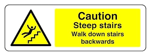 Sicherheitsschild mit Aufschrift "Caution Steep Stairs Walk Down Stairs Backwards", selbstklebend, 600 mm x 200 mm, Sichtabstand innerhalb von 14 m. Sicherheitsschild mit Aufschrift "Caution Steep Stairs Walk Down Stairs Backwards", selbstklebend, 600 mm x 200 mm, Sichtabstand innerhalb von 14 m. von Safety First Display LTD