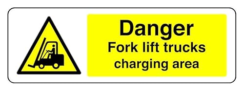 Sicherheitsschild mit Aufschrift "Danger Fork Lift Trucks Charging Area", selbstklebend, 300 mm x 100 mm, Sichtabstand innerhalb von 5 m. Sicherheitsschild mit Aufschrift "Danger Fork Lift Trucks Charging Area", selbstklebend, 300 mm x 100 mm, Sichtabstand innerhalb von 5 m. von Safety First Display LTD