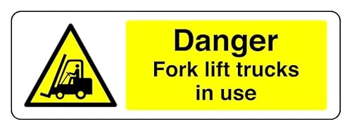 Sicherheitsschild mit Aufschrift "Danger Fork Lift Trucks In Use", selbstklebend, 600 mm x 200 mm, Sichtabstand innerhalb von 14 m. Sicherheitsschild mit Aufschrift "Danger Fork Lift Trucks In Use", selbstklebend, 600 mm x 200 mm, Sichtabstand innerhalb von 14 m. von Safety First Display LTD