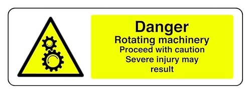 Sicherheitsschild mit Aufschrift "Danger Rotating Machinery Proceed With Caution Severe Injury May Result", 1,2 mm starrer Kunststoff für den Innen- und Außenbereich (300 mm x 100 mm) Sichtabstand von Safety First Display LTD