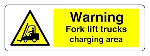 Sicherheitsschild mit Aufschrift "Warning Fork Lift Trucks Charging Area", selbstklebend, 600 mm x 200 mm, Sichtabstand innerhalb von 14 m. Sicherheitsschild mit Aufschrift "Warning Fork Lift Trucks Charging Area", selbstklebend, 600 mm x 200 mm, Sichtabstand innerhalb von 14 m. von Safety First Display LTD