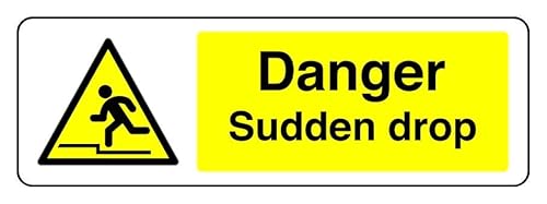 Warnschild "Danger Sudden Drop", 3 mm Alu-Dibond, für Innen- und Außenbereich, 600 mm x 200 mm, Sichtweite 7 m. Warnschild "Danger Sudden Drop", 3 mm Alu-Dibond, für Innen- und Außenbereich, 600 mm x 200 mm, Sichtweite 7 m. von Safety First Display LTD