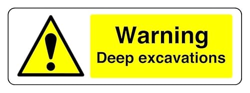 Warnschild "Warning Deep Excavations", 3 mm Aluminium-Dibond für den Innen- und Außenbereich (300 mm x 100 mm), 5 m Sichtabstand von Safety First Display LTD