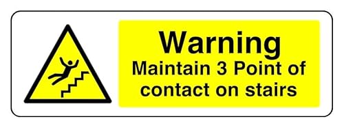 Warnschild "Warning Maintain 3 Point Of Contact On Stairs", 3 mm Aluminium-Dibond für den Innen- und Außenbereich (600 mm x 200 mm), 7 m Sichtabstand von Safety First Display LTD