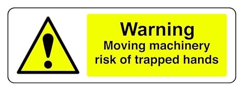 Warnschild "Warning Moving Machinery Risk Of Trapped Hands", 3 mm Aluminium-Dibond für den Innen- und Außenbereich (600 mm x 200 mm), 7 m Sichtabstand von Safety First Display LTD