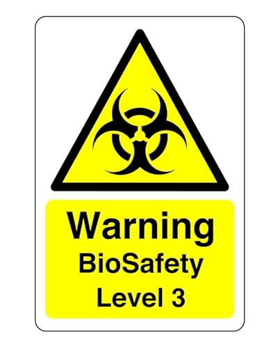 Warnschild für Biosicherheit Stufe 3, selbstklebend, 600 mm x 400 mm, Sichtabstand innerhalb von 20 m. von Safety First Display LTD