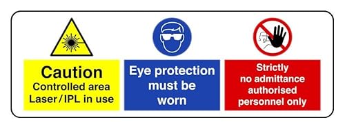 Warnschild mit Aufschrift "Caution Becca Ee Controlled Area Must Be Authorised Laser In Use Worn Personnel Only", selbstklebender Aufkleber (300 mm x 100 mm), Sichtabstand innerhalb von 5 m. von Safety First Display LTD