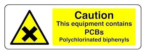 Warnschild mit Aufschrift "Caution This Equipment Contains Pcbs Polychlorinated Biphenyls", selbstklebende Aufkleber mit hoher Klebekraft (600 mm x 200 mm), Sichtabstand innerhalb von 14 m. von Safety First Display LTD