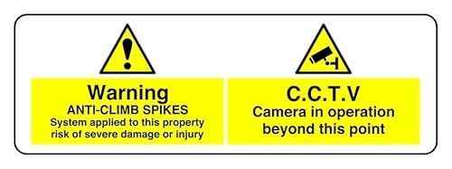 Warnschild mit Aufschrift "Warning C C T V Spikes Camera In Operation Stem Applied To This Property", 1,2 mm starrer Kunststoff für den Innen- und Außenbereich (450 mm x 150 mm) Sichtabstand innerhalb von Safety First Display LTD