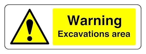 Warnschild mit Aufschrift "Warning Excavations Area", 3 mm Aluminium-Dibond für den Innen- und Außenbereich (600 mm x 200 mm), 7 m Sichtabstand von Safety First Display LTD
