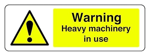 Warnschild mit Aufschrift "Warning Heavy Machinery In Use", 3 mm Aluminium-Dibond für den Innen- und Außenbereich (450 mm x 150 mm), 5 m Sichtabstand von Safety First Display LTD