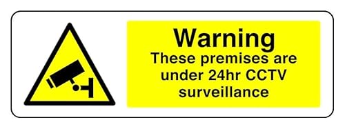 Warnschild mit Aufschrift "Warning These Premises Are Under 24Hr Cctv Surveillance" – Sicherheitsschild – selbstklebender Aufkleber (300 mm x 100 mm) Sichtabstand innerhalb von 5 m. von Safety First Display LTD