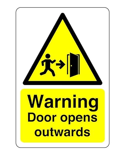Warnschild mit Aufschrift "Warning door opens outwards", selbstklebender Aufkleber (300 mm x 200 mm), Sichtabstand innerhalb von 7 m. von Safety First Display LTD