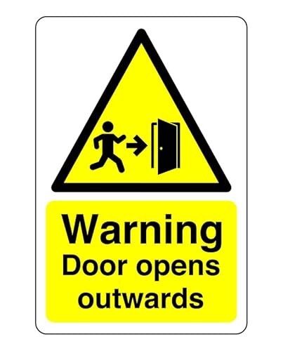 Warnschild mit Aufschrift "Warning door opens outwards" – selbstklebender Aufkleber mit hoher Klebekraft (200 mm x 150 mm), Sichtabstand innerhalb von 5 m. von Safety First Display LTD
