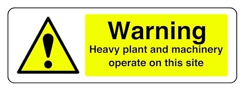 Warnschild mit der Aufschrift "Warning Heavy Plant And Machinery Operate On This Site", selbstklebender Aufkleber (300 mm x 100 mm), Sichtweite innerhalb von 5 m. von Safety First Display LTD