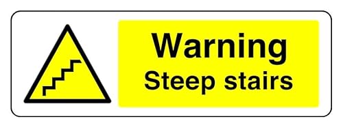 Warnschild mit der Aufschrift "Warning Steep Stairs", 3 mm Aluminium-Dibond für den Innen- und Außenbereich (600 mm x 200 mm), 7 m Sichtabstand von Safety First Display LTD