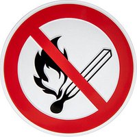 SafetyMarking® Verbotsaufkleber "Keine offene Flamme, Feuer, offene Zündquelle und Rauchen verboten" rund 10,0 cm von SafetyMarking®