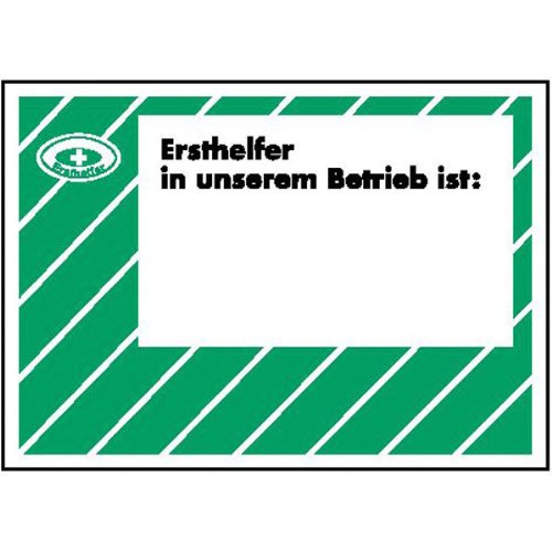 Aushang - Arbeitssicherheit Ersthelfer in unserem Betrieb zur Selbstbeschriftung Größe (BxH): 29,7 x 21,0 cm 1,0 mm Aluminium, polyesterbeschichtet von SafetyMarking