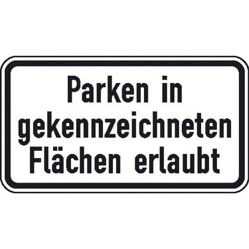 Zusatzzeichen nach StVO - Nr. 1053-30 Parken in gekennzeichneten Flächen erlaubt Größe: 42,0 x 23,1 cm Aluminium, Typ1, retroreflektierend ausgerüstet von SafetyMarking