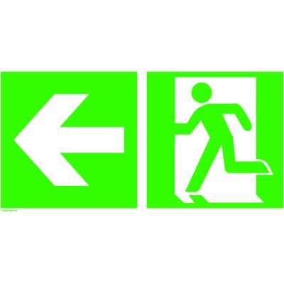 Rettungszeichen E001 "Rettungsweg" Zusatzzeichen E006 links Folie nach 400x200mm von Safetymarking