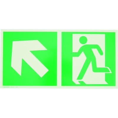 Rettungszeichen E001 "Rettungsweg" Zusatzzeichen E006 oben Alu nachl. 300x150mm von Safetymarking