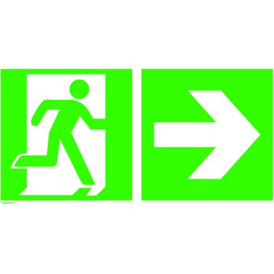 Rettungszeichen E002 "Rettungsweg" Zusatzzeichen E005 rechts Fol. nach 400x200mm von Safetymarking